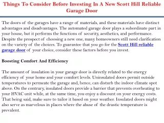 Things To Consider Before Investing In A New Scott Hill Reliable Garage Door