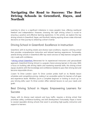 Navigating the Road to Success - The Best Driving Schools in Greenford, Hayes, and Northolt