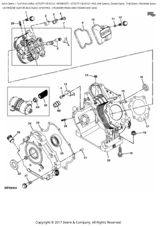 John Deere 4×2, 6×4 Gator, Diesel Gator, Train Gator, Worksite Gator Parts Catalogue Manual (PC2387)