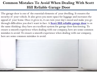 Common Mistakes To Avoid When Dealing With Scott Hill Reliable Garage Door