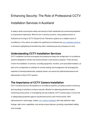 Enhancing Security - The Role of Professional CCTV Installation Services in Auckland