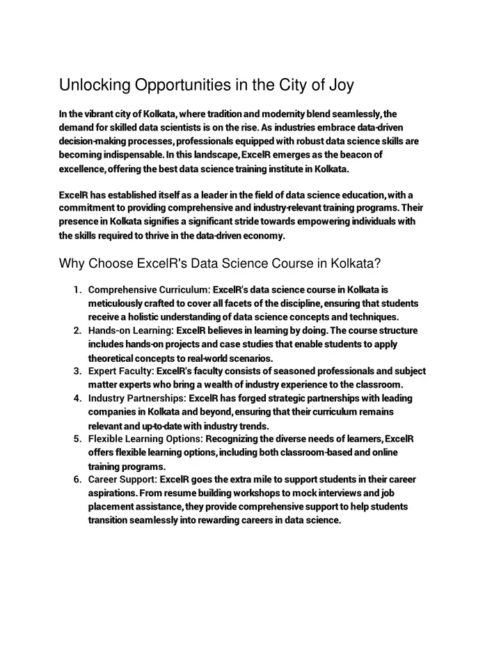 unlocking opportunities in the city of joy