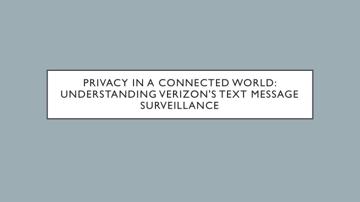privacy in a connected world understanding