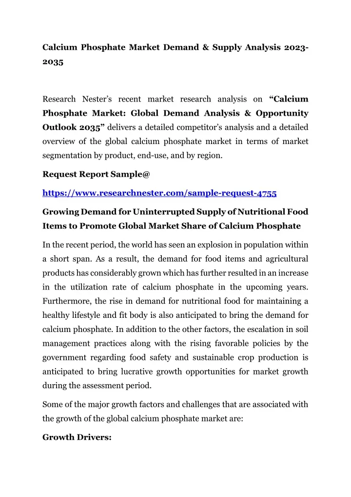 calcium phosphate market demand supply analysis
