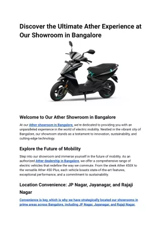 Discover the Ultimate Ather Experience at Our Showroom in Bangalore