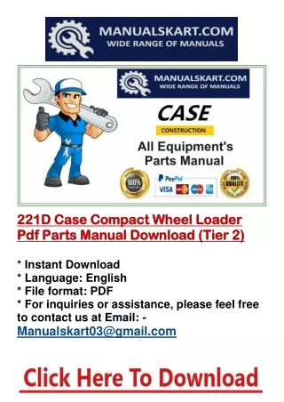 221D Case Compact Wheel Loader Parts Manual Download (Tier 2)