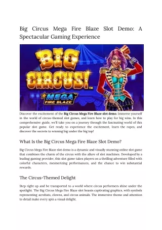 Big Circus Mega Fire Blaze Slot Demo_ A Spectacular Gaming Experience