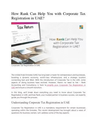 How Rank Can Help You with Corporate Tax Registration in UAE