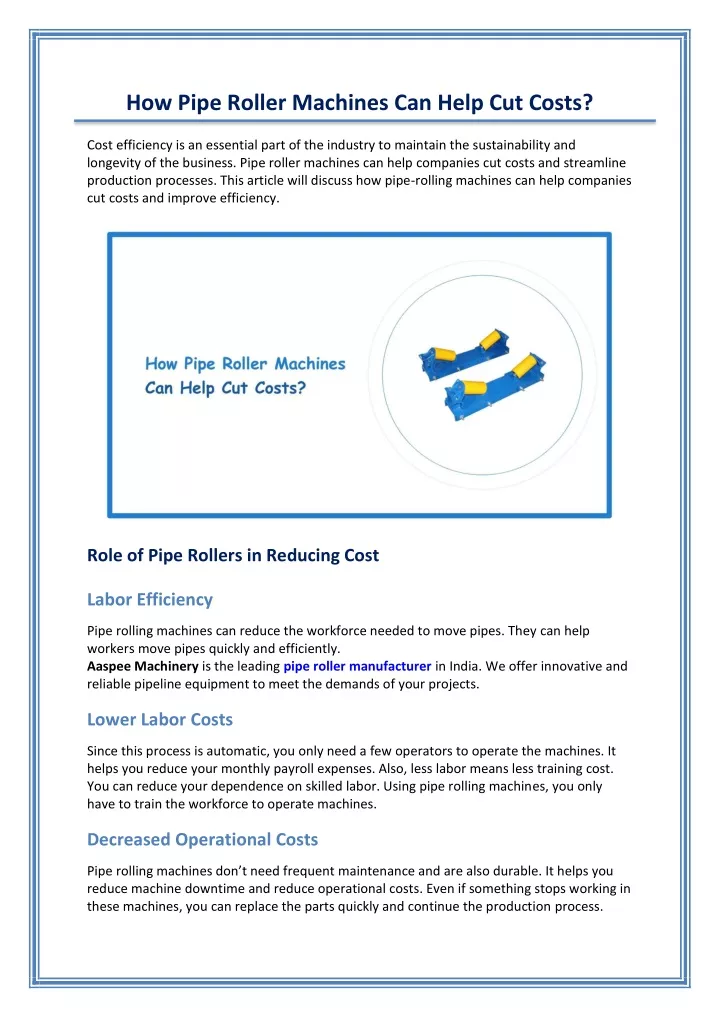 how pipe roller machines can help cut costs