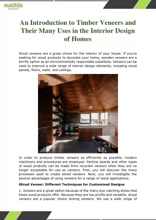 An Introduction to Timber Veneers and Their Many Uses in the Interior Design of
