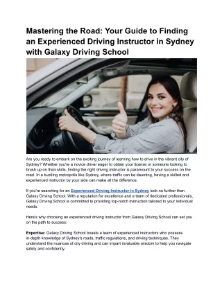 Mastering the Road Your Guide to Finding an Experienced Driving Instructor in Sydney with Galaxy Driving School