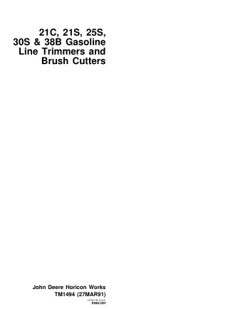 John Deere 21C Gasoline Line Trimmers and Brush Cutters Service Repair Manual