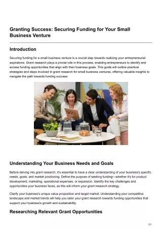 Granting Success Securing Funding for Your Small Business Venture