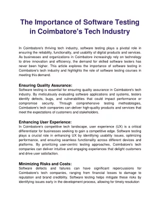 the importance of software testing in coimbatore s tech industry