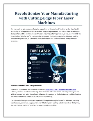 Revolutionize Your Manufacturing with Cutting-Edge Fiber Laser Machines