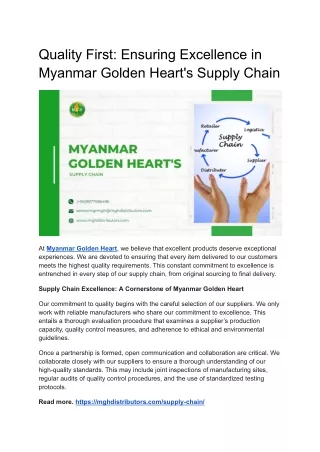 Quality First - Ensuring Excellence in Myanmar Golden Heart's Supply Chain