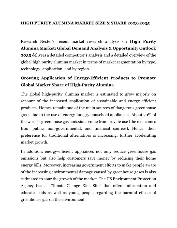 high purity alumina market size share 2023 2035