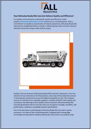 How McCauley Ready Mix Concrete Delivers Quality and Efficiency