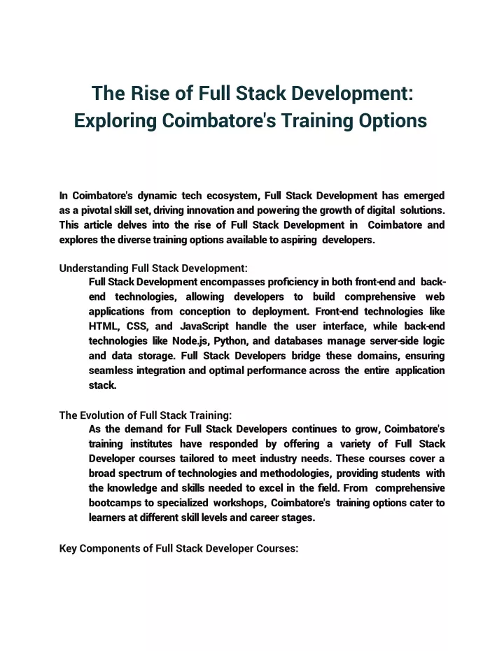 the rise of full stack development exploring coimbatore s training options