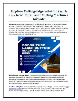 Explore Cutting-Edge Solutions with Our New Fibre Laser Cutting Machines for Sale