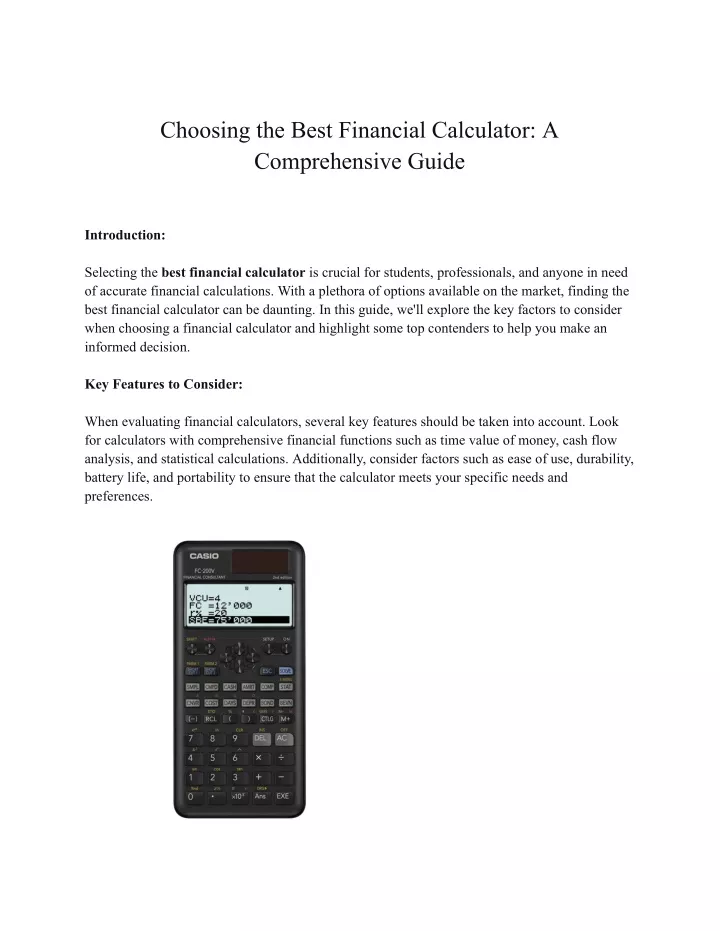 choosing the best financial calculator