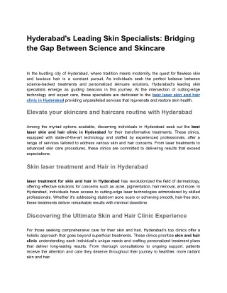 _Hyderabad's Leading Skin Specialists_ Bridging the Gap Between Science and Skincare.docx