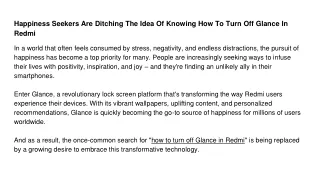 Happiness Seekers Are Ditching The Idea Of Knowing How To Turn Off Glance In Red