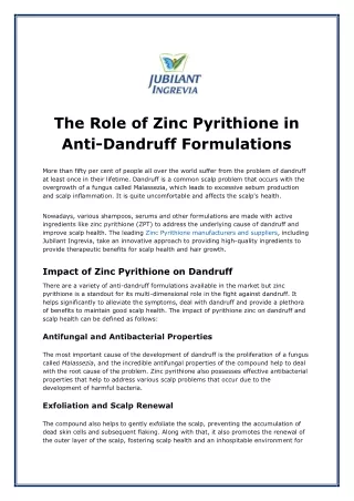 The Role of Zinc Pyrithione in Anti-Dandruff Formulations
