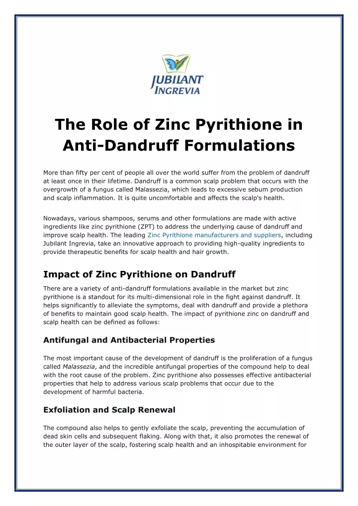 the role of zinc pyrithione in anti dandruff