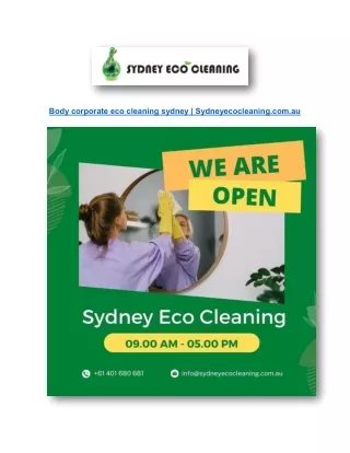 Body corporate eco cleaning sydney | Sydneyecocleaning.com.au