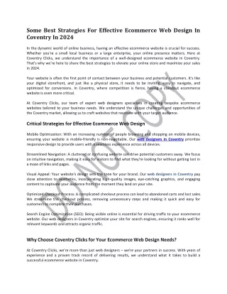 Some Best Strategies For Effective Ecommerce Web Design In Coventry In 2024