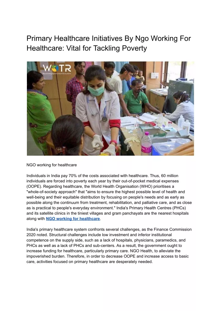 primary healthcare initiatives by ngo working