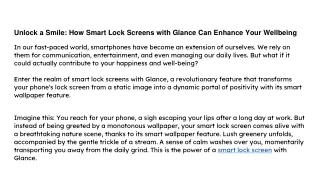 Unlock a Smile: How Smart Lock Screens with Glance Can Enhance Your Wellbeing