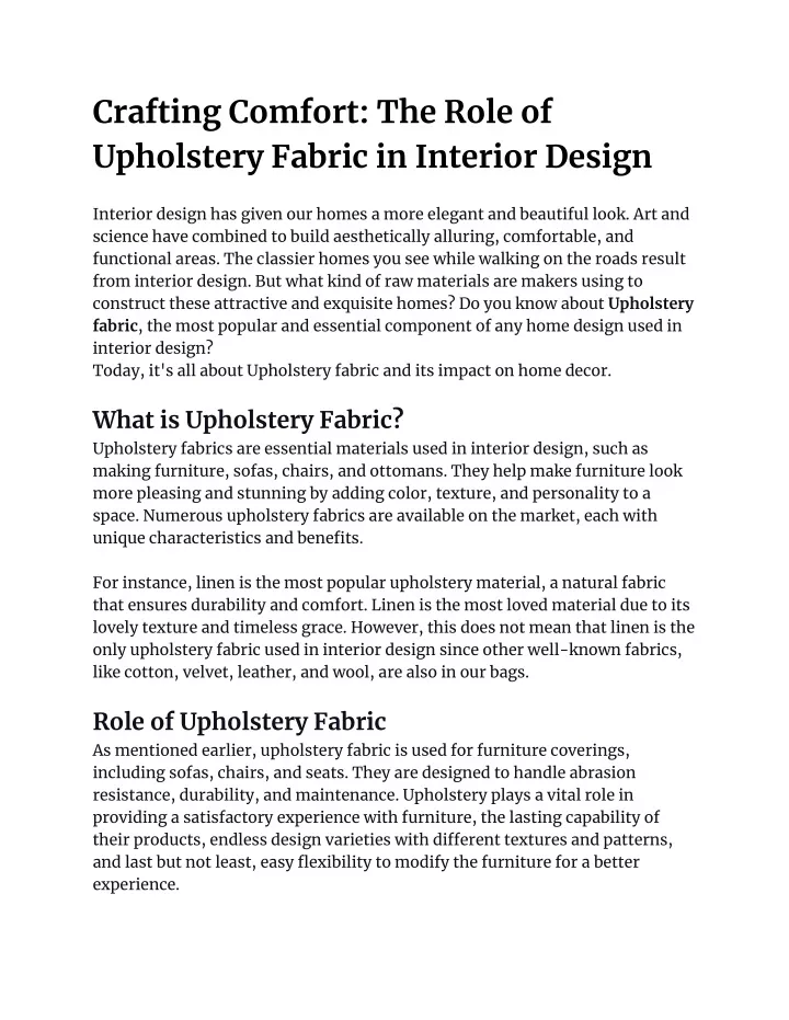 crafting comfort the role of upholstery fabric