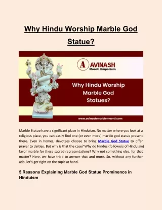 Why Hindu Worship Marble God Statues