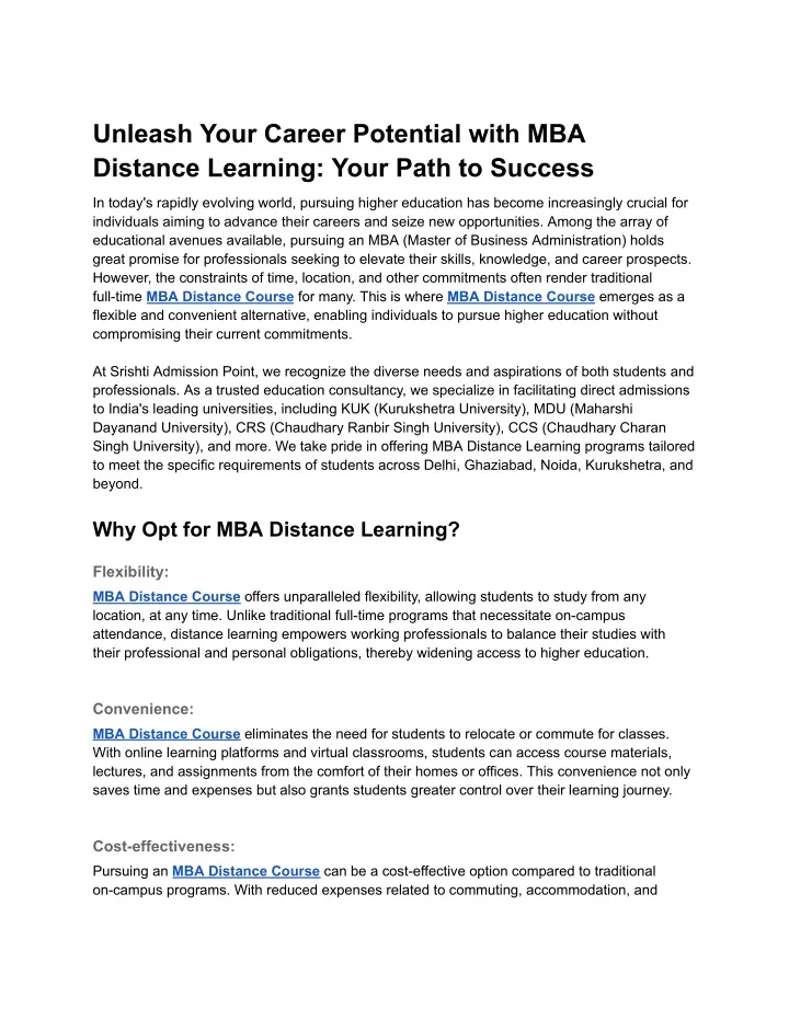 unleash your career potential with mba distance