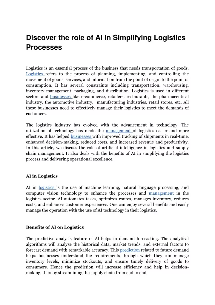 discover the role of ai in simplifying logistics