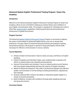 Advanced Spoken English_ Professional Training Program _ Vasan City Academy