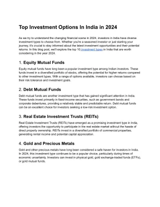 Top 10 Investment Options In India in 2024