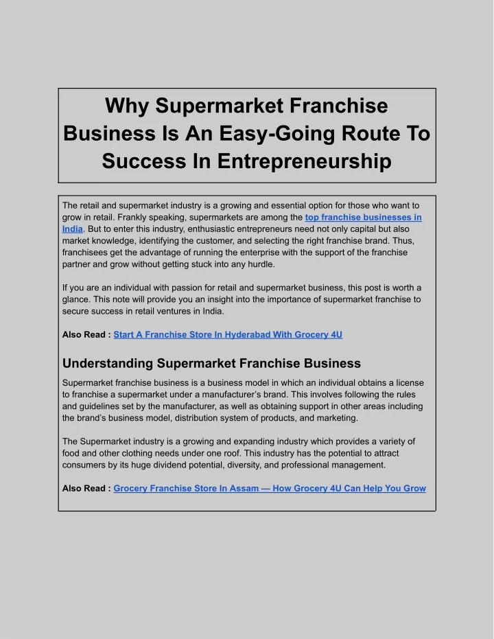 why supermarket franchise business is an easy