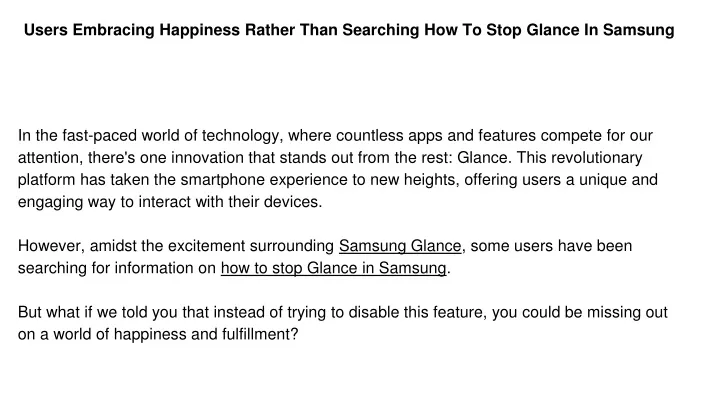 users embracing happiness rather than searching how to stop glance in samsung