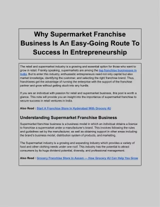 Why Supermarket Franchise Business Is An Easy-Going Route To Success In Entrepreneurship
