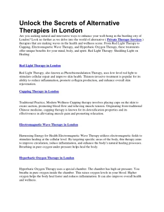 Unlock the Secrets of Alternative Therapies in London