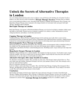 Unlock the Secrets of Alternative Therapies in London
