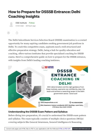 Deep Institute: DSSSB Entrance Coaching Excellence in Delhi