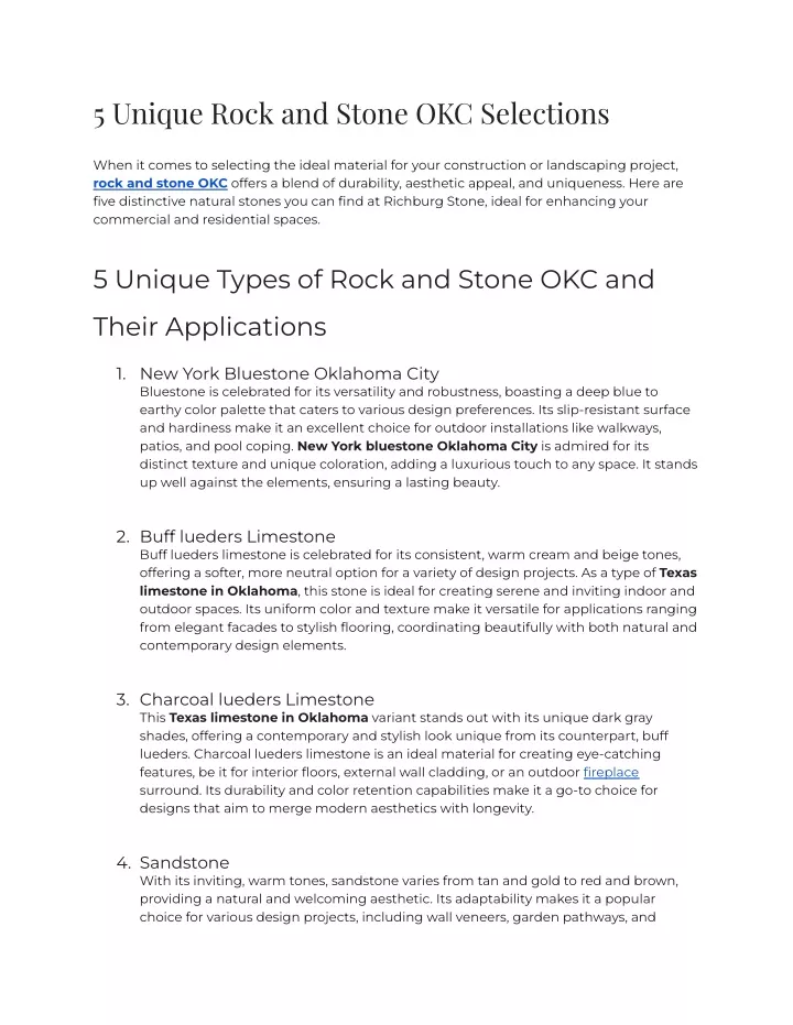 5 unique rock and stone okc selections