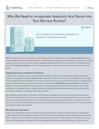 Why Is It Important to Include Hyaluronic Acid Serum in Your Skincare Routine?