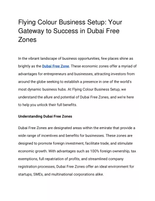 Flying Colour Business Setup: Your  Gateway to Success in Dubai Free  Zone