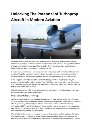 Unlocking The Potential of Turboprop Aircraft In Modern Aviation