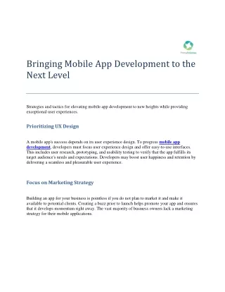Bringing Mobile App Development to the Next Level